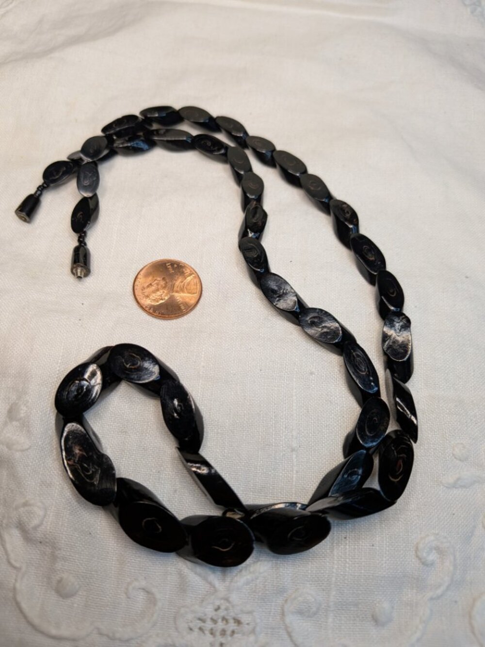 1960s Black Coral Strand – 23" Hand‑Cut Organic Beads